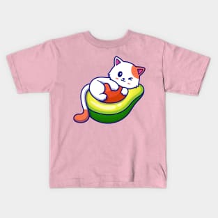 Cute Cat On Avocado Fruit Cartoon Kids T-Shirt